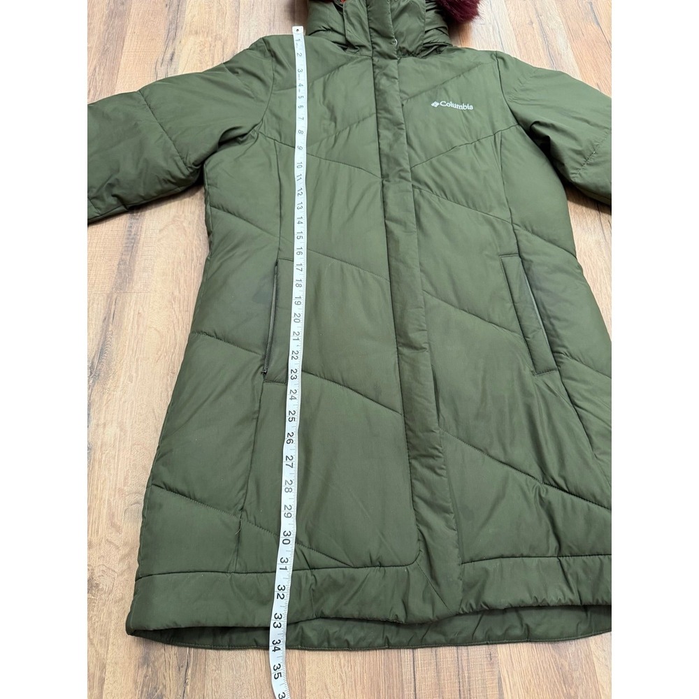 Columbia Women's Medium Green Long Puffer Coat Faux Fur Hood Omni-Shield Winter - Picture 11 of 13